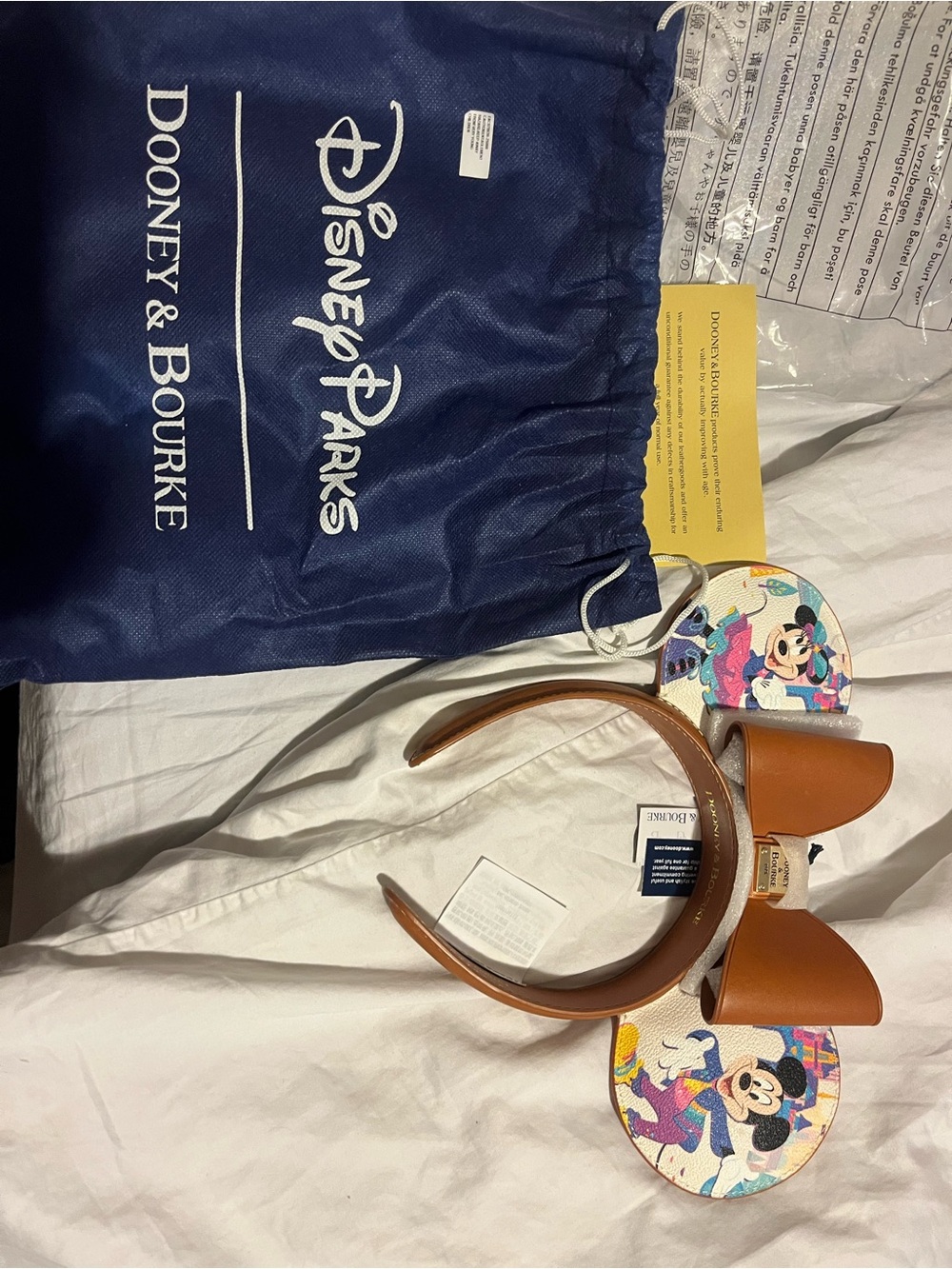 Dooney & Bourke Brown Leather Minnie Ear Headband with Colorful Character Panels - Picture 4 of 4